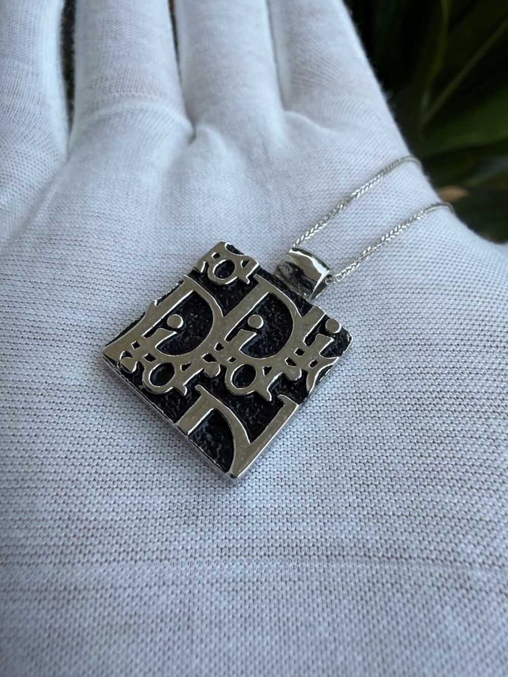 Vintage Christian Dior Trotter Oblique Logo Square Pendant Charm Authentic